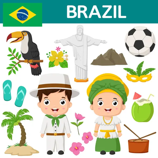 Векторная Иллюстрация Бразильской Пары Традиционных Костюмах Лицензионные Стоковые Иллюстрации