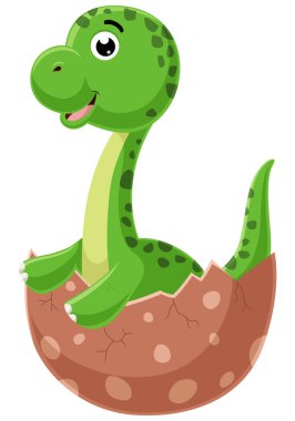 Cartoon baby brontosaurus hatching from egg clipart