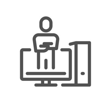 Çevrimiçi eğitim ile ilgili simge ana hatları ve doğrusal vektörü.