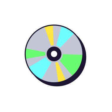 CD, dvd disk retro 90 'lar tarzı ve kompakt disk, arşiv depolama nostaljik metal disk beyaz arkaplan düz tasarım minimal vektör çizimi.