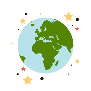 Beyaz arka planda izole edilmiş yıldızlı toprak küresi 