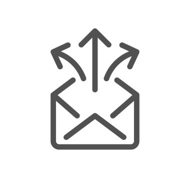 Beyaz arkaplanda izole edilmiş posta simgesiyle ok yönü 