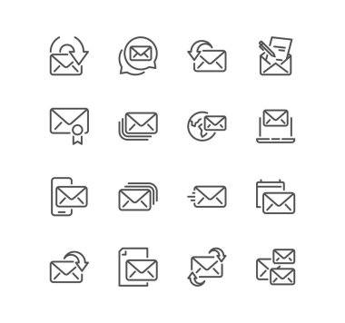Beyaz arkaplanda izole edilmiş posta simgeleri dizisi 