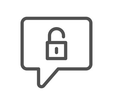 Konuşma balonlu asma kilit simgesi, vektör illüstrasyonu