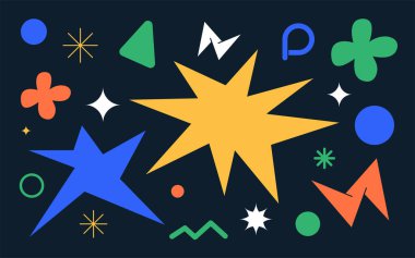 Diğer renkli şekillerle çevrili renkli bir yıldız.