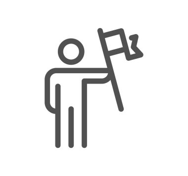 Beyaz arka planda izole edilmiş bir bayrak tutan bir adam. 