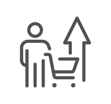 Beyaz arka planda izole edilmiş alışveriş arabası olan kişi 