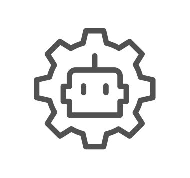 Beyaz arka planda vites çarkının içinde bir robot.