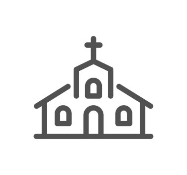 Üzerinde haç olan bir kilise. Beyaz arka planda izole edilmiş bir simge. 