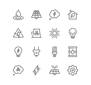 Enerji ve elektrik simgeleri ayarlandı, vektör illüstrasyonu basit tasarım 