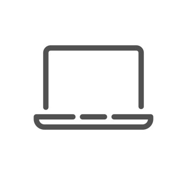 Bilgisayar monitörü simgesi, ana hatlı vektör işareti, beyaz arkaplanda