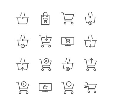 Alışveriş çizgisi simgeleri ayarlandı, vektör illüstrasyonu basit tasarım