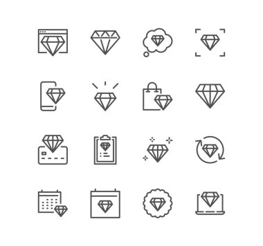 Elmas ve mücevher simgeleri seti, vektör illüstrasyonu basit tasarım