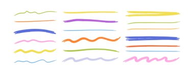 Kömür rengi kalem çizgileri, çocukça çizimler, el çizimi pastel boyalar çeşitli çizgiler, renkli kaba fosforlu kalemler, grunge kalem karalamaları, parlak renkli kömür veya düz vektör çizimi.