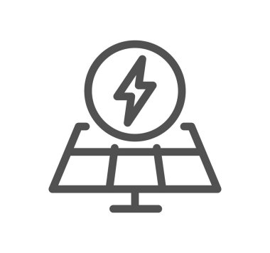 Güneş paneli ile ilgili simge çizgisi ve doğrusal vektör.