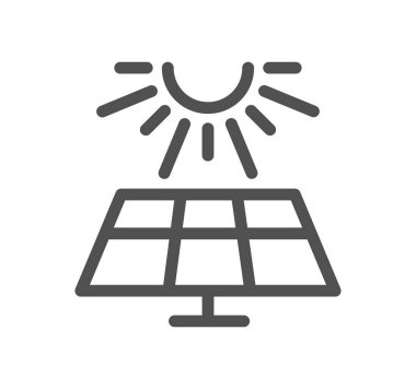 Güneş paneli ile ilgili simge çizgisi ve doğrusal vektör.