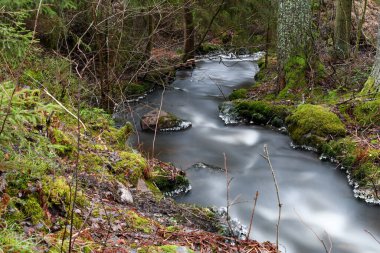 Waterfall in the forest in winter