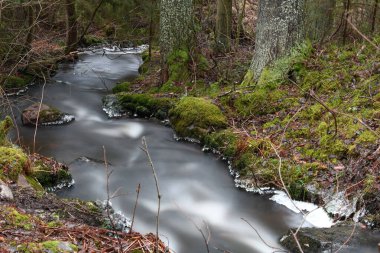 Waterfall in the forest in winter