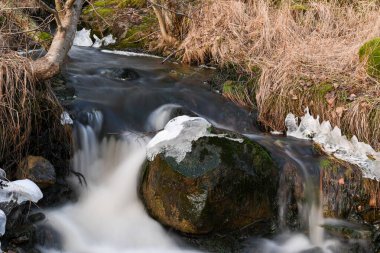 Landscape of stream in the forest in winter