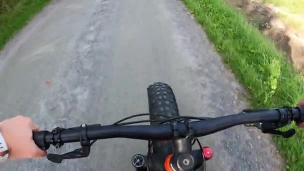 Frau Mittleren Alters Auf Einem Dicken Reifen Fahrrad Der Natur — Stockvideo