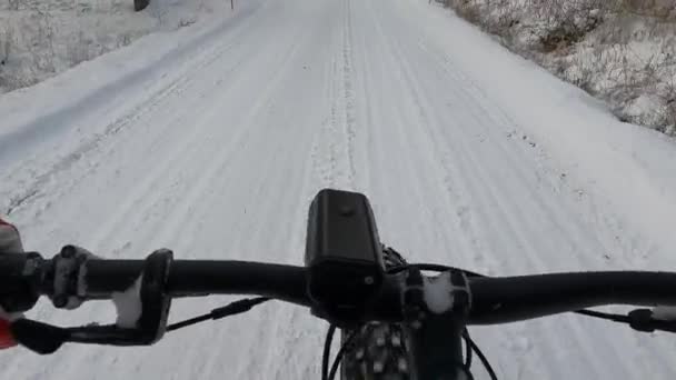 脂肪バイクで雪の中で自転車に乗る — ストック動画