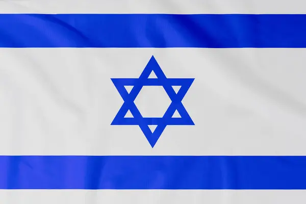 Flaga Państwa Izrael Naturalnymi Zagnieceniami Materiału Jako Tło Obrazy Stockowe bez tantiem