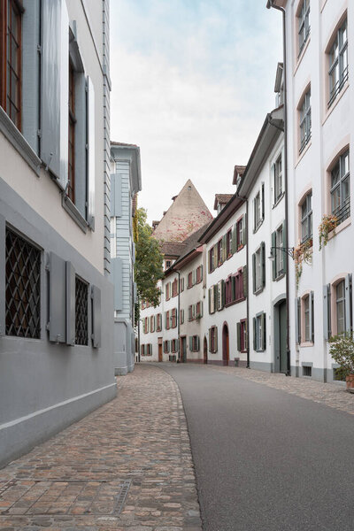 Beautiful clean cobblestone alley in Basel Old Town in Switzerland