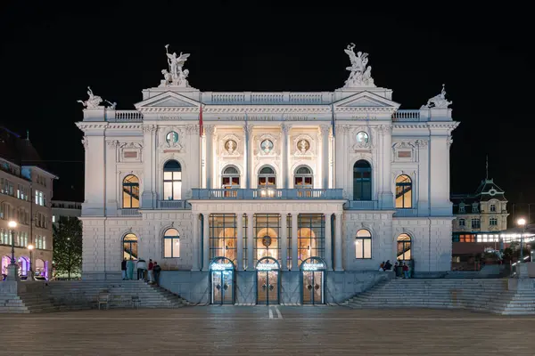 Fachada Histórica Opera House Zurich Por Noche Fotos De Stock