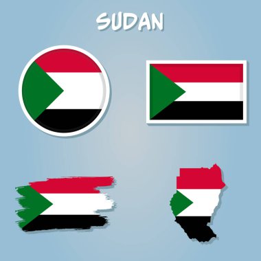 Mavi arkaplanda Sudan haritası, üzerinde Sudan bayrağı..