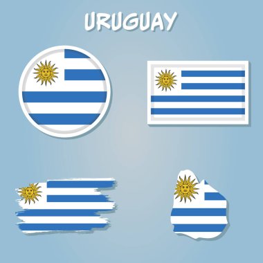 Mavi arkaplanda Uruguay Haritası, Uruguay Bayrağı.