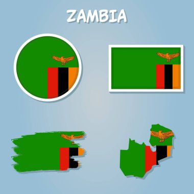 Zambiya ve Zambiya bayrak illüstrasyonu haritası.