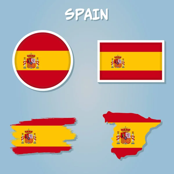 Mapa Espanha Com Bandeira Nacional Isolada Sobre Fundo Azul — Vetor de Stock