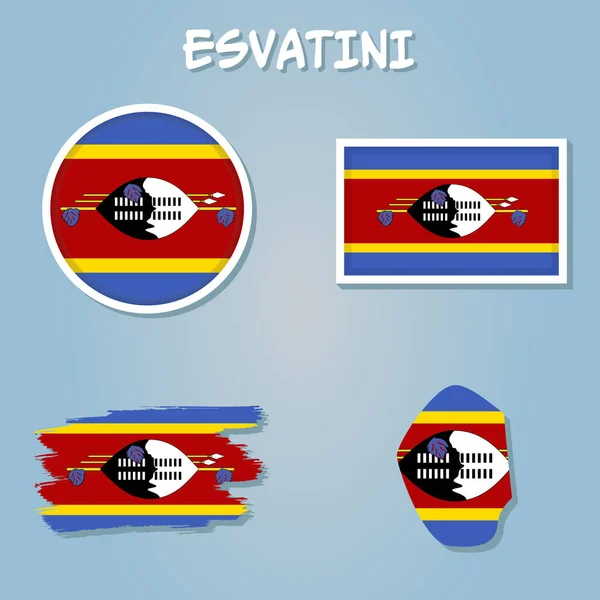 Bendera Dan Peta Kerajaan Esvatini Dari Sapuan Kuas - Stok Vektor