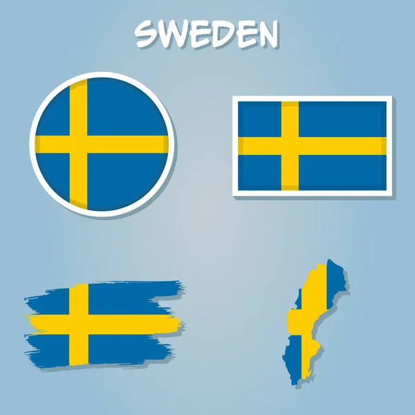 Suède Carte Drapeau Carte Royaume Suède Avec Bannière Pays Suédois — Image vectorielle