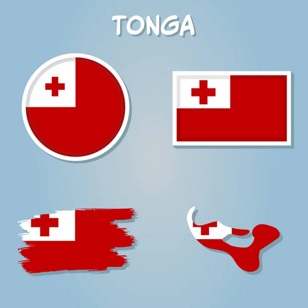 Mapa Wektorowa Tonga Flagą Odizolowane Niebieskie Tło — Wektor stockowy