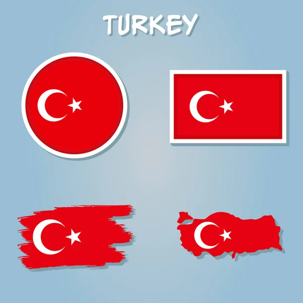 Karte Der Türkei Und Symbole Der Nationalflagge Blauer Hintergrund — Stockvektor