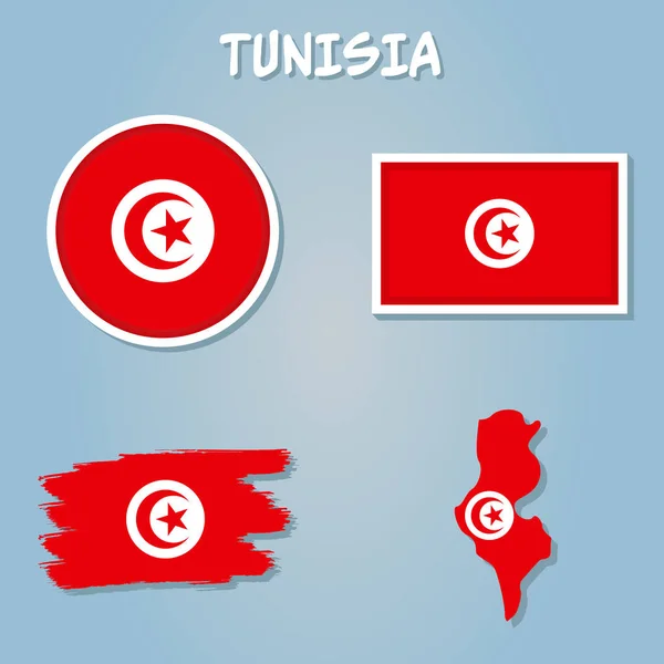 Térkép Tunézia Szövetség Nemzeti Zászló Elszigetelt Kék Alapon — Stock Vector