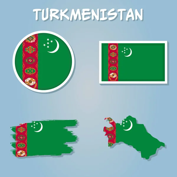 Mapa Turkmenistanu Flaga Niebieskim Tle — Wektor stockowy