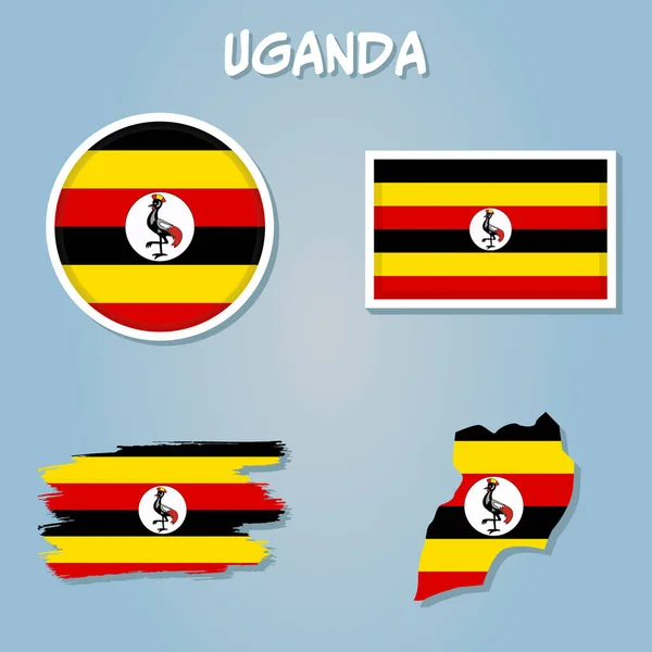 Ugandas Nationalkarte Mit Fahnenabbildung — Stockvektor