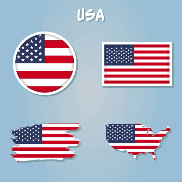 Mapa Usa Národní Vlajkou Spojených Států Amerických Izolovaná Modrém Pozadí — Stockový vektor