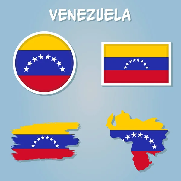 蓝色背景上的委内瑞拉国旗和地图 — 图库矢量图片