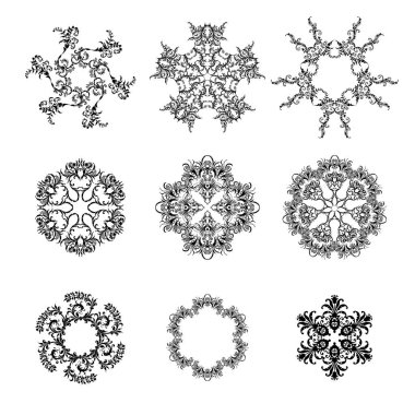 Çiçek mandala vektör paketi, mandala ile süsleme seti..
