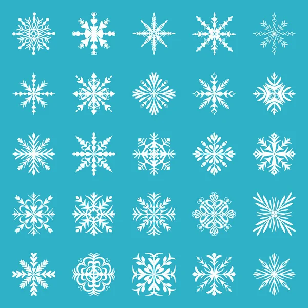 Μεγάλο Σύνολο Μπλε Νιφάδες Χιονιού Διαφορετικών Γεωμετρικών Σχημάτων — Διανυσματικό Αρχείο
