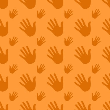 Turuncu arka planda izole edilmiş kusursuz desenli el izleri..