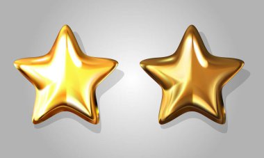 Golden stars set isolated gray background with gradient mesh.