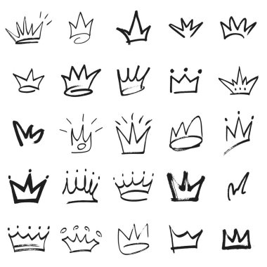 Multicolored graffiti elements set spray paint crown.