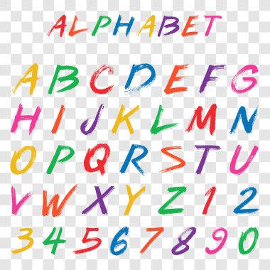 Hand drawn font,brush stroke alphabet, grunge style.