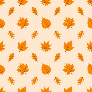Vector seamless leaves orange fresh color background.