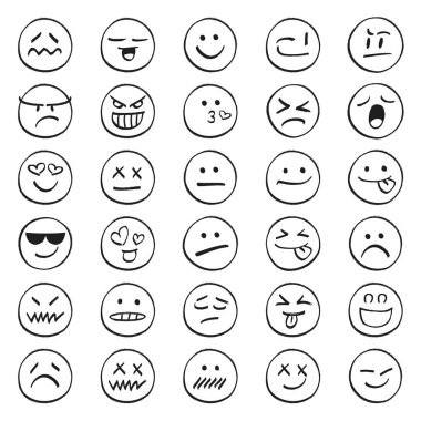 Emojis hand drawn irregular shapes made with marker pen.