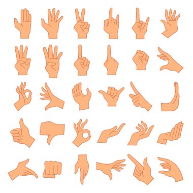 Hands poses. Female hand holding and pointing gestures.
